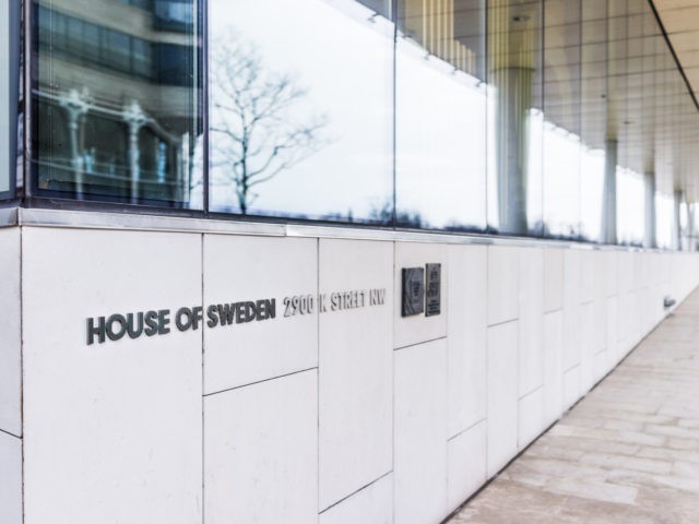 House of Sweden sign with embassy on building exterior