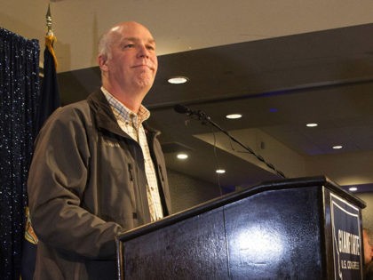 BOZEMAN, MT - MAY 25: Republican Greg Gianforte speaks to supporters after being declared the winner at a election night party for Montana's special House election against Democrat Rob Quist at the Hilton Garden Inn on May 25, 2017 in Bozeman, Montana. Gianforte won one day after being charged for …