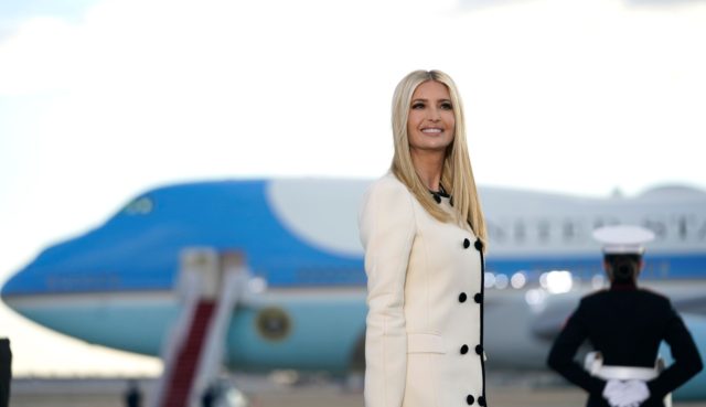 Ivanka Trump smiles as she arrives at Joint Base Andrews in Maryland for US President Dona