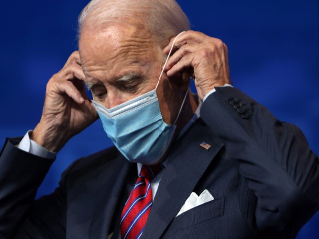 U.S. President-elect Joe Biden put on a mask after he spoke on November job numbers at the Queen theater December 4, 2020 Wilmington, Delaware. U.S. economy added 245,000 jobs in November and pushed the unemployment rate to 6.7% from 6.9% in October. (Photo by Alex Wong/Getty Images)