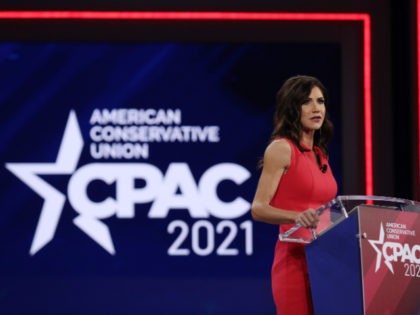 ORLANDO, FLORIDA - FEBRUARY 27: South Dakota Gov. Kristi Noem addresses the Conservative Political Action Conference held in the Hyatt Regency on February 27, 2021 in Orlando, Florida. Begun in 1974, CPAC brings together conservative organizations, activists, and world leaders to discuss issues important to them. (Photo by Joe Raedle/Getty …