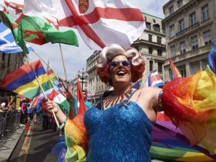 In this 2017 file photo, members of the Lesbian, Gay, Bisexual and Transgender (LGBT) community take part in the annual Pride Parade in London. (Niklas Halle'n/AFP via Getty Images)