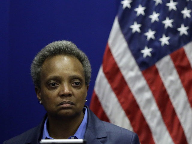 In this November 2019 file photo, Mayor Lori Lightfoot visits the Chicago Police Department's headquarters. (Joshua Lott/Getty Images)