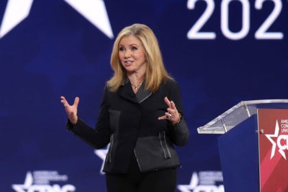 ORLANDO, FLORIDA - FEBRUARY 26: Sen. Marsha Blackburn (R-TN) addresses the Conservative Political Action Conference being held in the Hyatt Regency on February 26, 2021 in Orlando, Florida. Begun in 1974, CPAC brings together conservative organizations, activists, and world leaders to discuss issues important to them. (Photo by Joe Raedle/Getty …