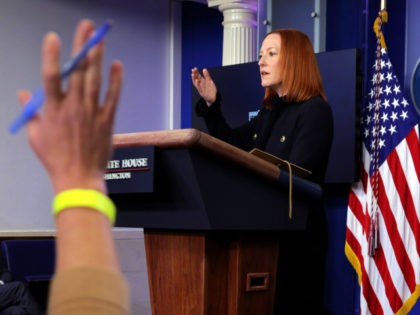 WASHINGTON, DC - FEBRUARY 11: White House Press Secretary Jen Psaki speaks during a news b