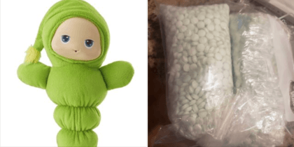 Parents who bought a Glo Worm doll recently for their child at a thrift store in Arizona found thousands of fentanyl pills stashed inside the toy. (Phoenix Police Department/Facebook)
