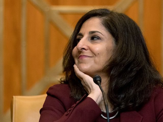 Neera Tanden, nominee for Director of the Office of Management and Budget (OMB), testifies during a Senate Committee on the Budget hearing on Capitol Hill in Washington, DC on February 10, 2021. (Andrew Harnik /POOL/AFP via Getty Images)
