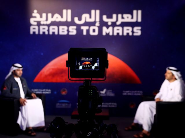 DUBAI, UNITED ARAB EMIRATES - FEBRUARY 09: Presenters seen during a live broadcast at Burj