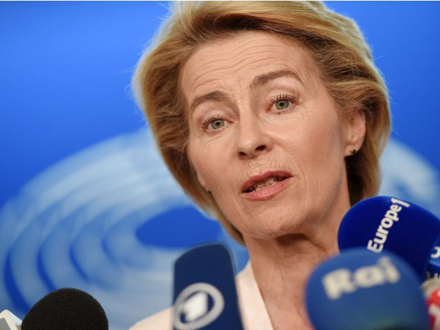 German Defence Minister and newly-appointed EU commission Ursula von der Leyen speaks to journalists during the first plenary session of the newly elected European Assembly at the European Parliament on July 03, 2019 in Strasbourg, eastern France. (Photo by FREDERICK FLORIN / AFP) (Photo by FREDERICK FLORIN/AFP via Getty Images)