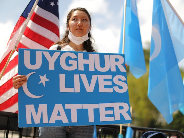 Supporters and members of the East Turkistan National Awakening Movement rally outside the White House to urge the United States to end trade deals with China and take action to stop the oppression of the Uyghur and other Turkic peoples August 14, 2020 in Washington, DC. (Chip Somodevilla/Getty Images)