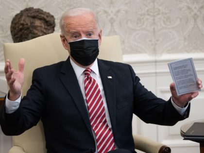 US President Joe Biden speaks during a meeting with labor leaders about the American Rescu