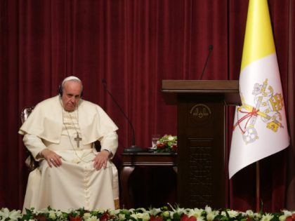ANKARA, TURKEY - NOVEMBER 28: Pope Francis attends a press conference with Mehmet Gormez, head of Turkey's Religious Affairs Directorate, on November 28, 2014 in Ankara, Turkey. Pope Francis arrived in Turkey on Friday at a sensitive moment for the Muslim nation, as it cares for 1.6 million refugees and …