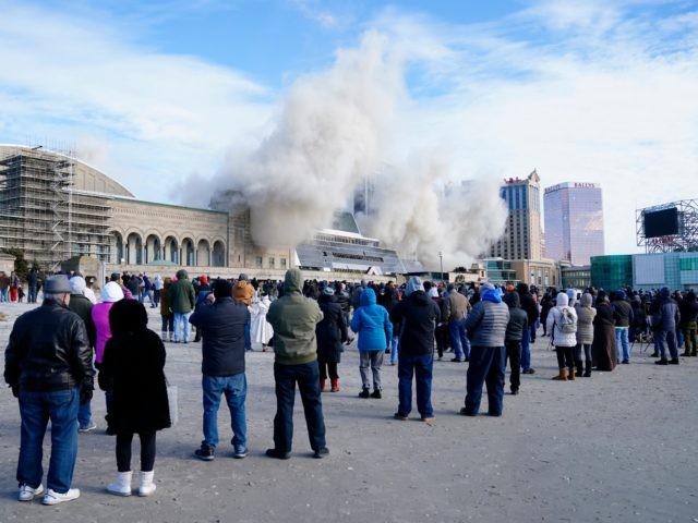 The former Trump Plaza casino is imploded on Wednesday, Feb. 17, 2021, in Atlantic City, N