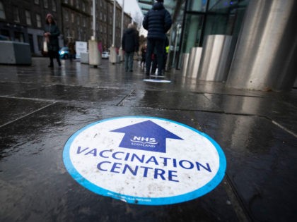 EDINBURGH, SCOTLAND - FEBRUARY 01: A sign on the floor in the waiting area outside the mai