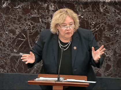 In this image from video, House impeachment manager Rep. Zoe Lofgren, D-Calif., speaks dur