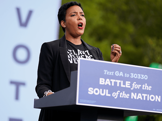 Atlanta Mayor Keisha Lance Bottoms speaks during a drive-in rally for Democratic presidential candidate former Vice President Joe Biden at Cellairis Amphitheatre in Atlanta, Tuesday, Oct. 27, 2020. (AP Photo/Andrew Harnik)