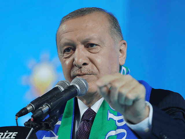 Turkish President Recep Tayyip Erdogan addresses his ruling party's supporters in the Black Sea city of Rize, Turkey, Monday, Feb. 15, 2021. Erdogan laid into the United States, accusing it of supporting Kurdish militants on Monday, days after Turkish troops found the bodies of 13 Turkish soldiers, police and civilians …