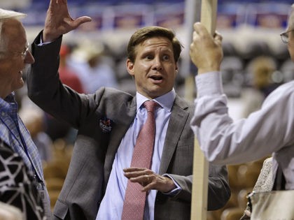 Candidate for Lt. Governor of Virginia, Pete Snyder, center, gestures as he talks to delegates during the opening of the Virginia Republican convention in Richmond, Va., Friday, May 17, 2013. (AP Photo/Steve Helber)