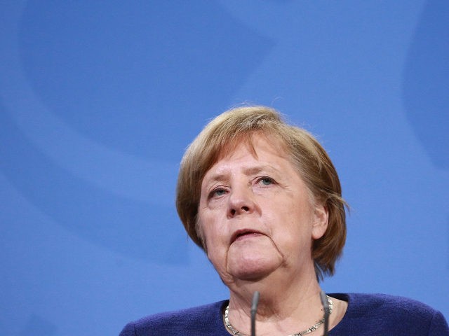 BERLIN, GERMANY - FEBRUARY 25: German Chancellor Angela Merkel speaks after a virtual Euro