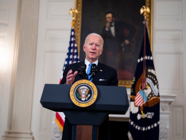 WASHINGTON, DC - MARCH 2: U.S. President Joe Biden speaks in the State Dining Room of the White House on March 2, 2021 in Washington, DC. President Biden spoke about the recently announced partnership between Johnson & Johnson and Merck to produce more J&J COVID-19 vaccine. (Photo by Doug Mills-Pool/Getty …