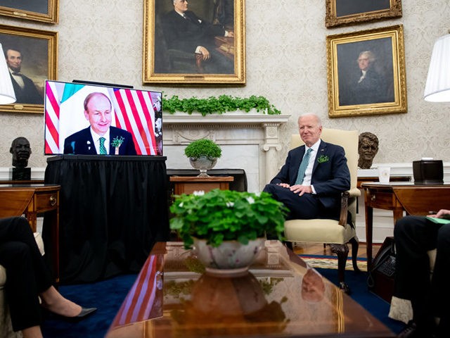 WASHINGTON, DC - MARCH 17: U.S. President Joe Biden speaks during a virtual meeting with I