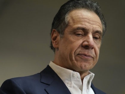 New York Governor Andrew Cuomo speaks before receiving a Covid-19 vaccine, at a church in the Harlem section of New York, on March 17, 2021. (Seth Wenig/AFP via Getty Images)