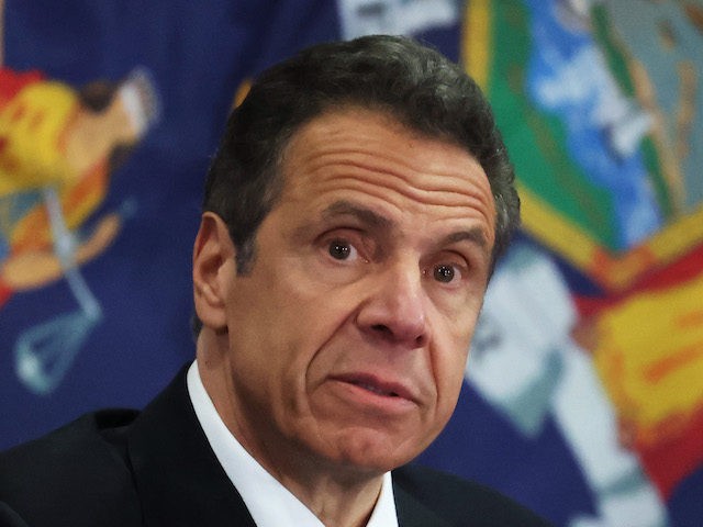 New York Governor Andrew Cuomo speaks during a Coronavirus Briefing at Northwell Feinstein