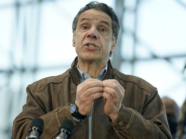 New York Gov. Andrew Cuomo speaks at a vaccination site on Monday, March 8, 2021, in New York. (Seth Wenig, Pool/AP Photo)