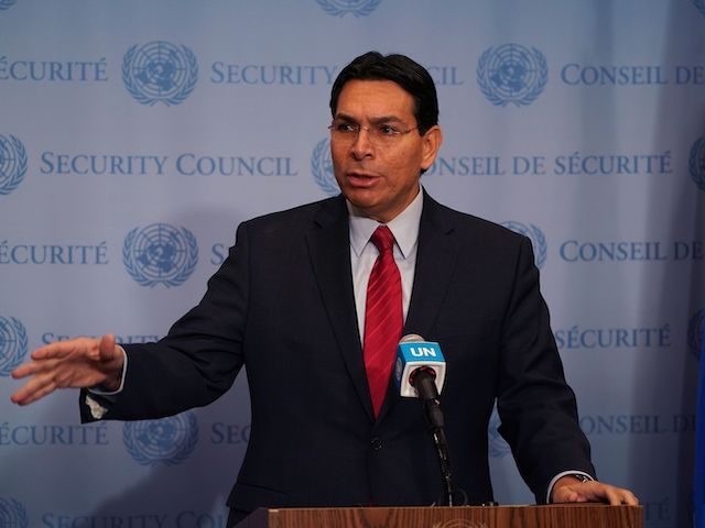 Israel's Ambassador to the United Nations Danny Danon, speaks to the press at the United Nations Headquarters in New York on November 20, 2019 about the security situation in Israel prior to a Security Council meeting on the "situation in the Middle East, including the Palestinian question." (Timothy A. Clary/AFP …