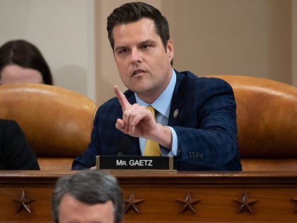 Rep. Matt Gaetz (R-FL) speaks during testimony by constitutional scholars before the House Judiciary Committee in the Longworth House Office Building on Capitol Hill December 4, 2019 in Washington, DC. This is the first hearing held by the Judiciary Committee in the impeachment inquiry against U.S. President Donald Trump, whom …