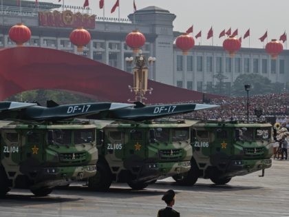 BEIJING, CHINA - OCTOBER 01: Chinese rocket launchers are seen at a parade to celebrate the 70th Anniversary of the founding of the People's Republic of China in 1949 , at Tiananmen Square on October 1, 2019 in Beijing, China. (Photo by Kevin Frayer/Getty Images)