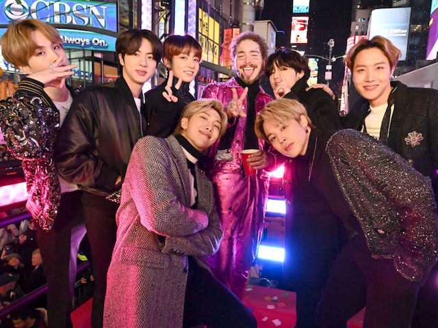 NEW YORK, NEW YORK - DECEMBER 31: BTS and Post Malone attend Dick Clark's New Year's Rockin' Eve With Ryan Seacrest 2020 on December 31, 2019 in New York City. (Photo by Astrid Stawiarz/Getty Images for Dick Clark Productions )