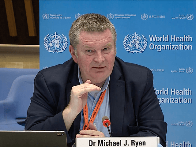 A TV grab taken from the World Health Organization website shows World Health Organization (WHO) Health Emergencies Programme Director Michael Ryan via video link as he delivers a news briefing on COVID-19 (novel coronavirus) from the WHO headquarters in Geneva on March 30, 2020. - More than 35,000 people have ...