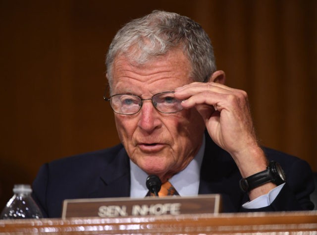 WASHINGTON, DC - MAY 20: Sen. James Inhofe (R-OK) makes opening remarks at a hearing titled Oversight of the Environmental Protection Agency in the Dirksen Senate Office Building on May 20, 2020 in Washington, DC. EPA Administrator Wheeler will face questions as his agency faces legal challenges and criticism for …
