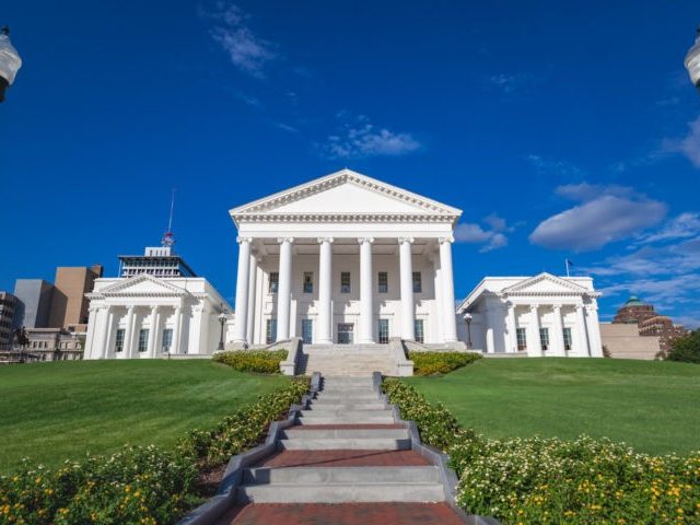 Exterior of the Virginia State Capitol building in Richmond, Virginia, designed by Thomas