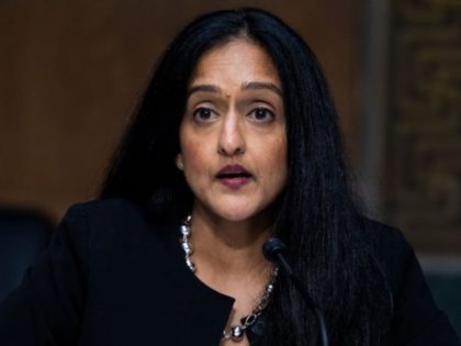 WASHINGTON, DC - JUNE 16: Vanita Gupta, president and CEO of The Leadership Conference on Civil & Human Rights, testifies during a Senate Judiciary Committee hearing in the Dirksen Senate Office Building on June 16, 2020 in Washington, D.C. The Republican-led committee was holding its first hearing on policing since …