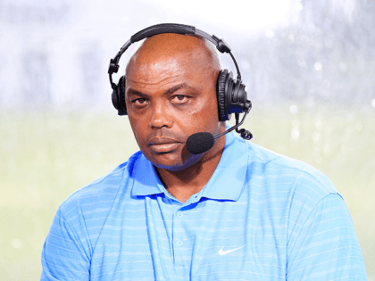 Charles Barkley commentates from the booth during The Match: Champions For Charity at Meda