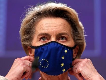 European Commission President Ursula von der Leyen prepares to address a media conference