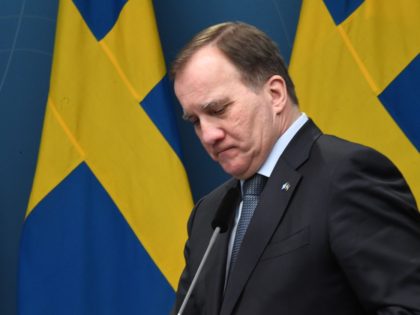 Sweden's Prime Minister Stefan Lofven speaks at a press conference after the parliame