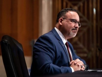 Miguel A. Cardona speaks during his confirmation hearing to be Secretary of Education with the Senate Health, Education, Labor, and Pensions committee on Capitol Hill in Washington,DC on February 3, 2021. (Photo by Anna Moneymaker / POOL / AFP) (Photo by ANNA MONEYMAKER/POOL/AFP via Getty Images)