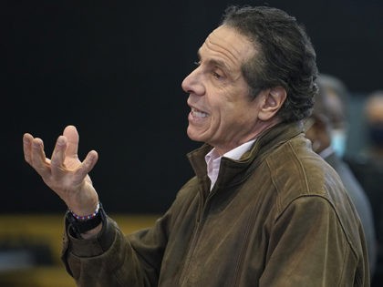 New York Governor Andrew Cuomo speaks during a news conference at a vaccination site in th