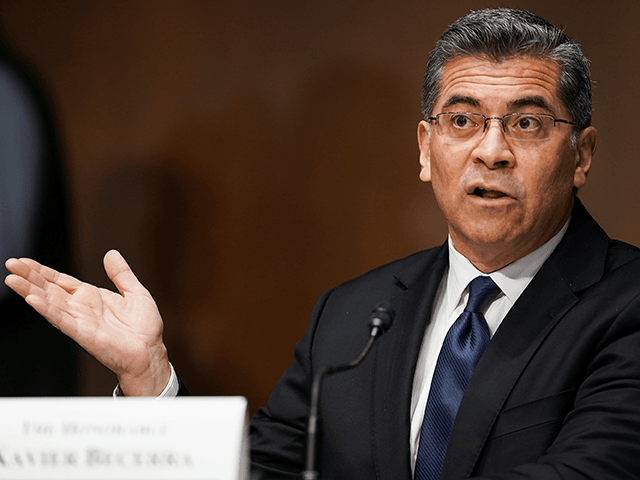 In this feb. 24, 2021, photo, Xavier Becerra testifies during a Senate Finance Committee hearing on his nomination to be secretary of Health and Human Services on Capitol Hill in Washington. President Joe Biden’s pick for health secretary is taking heat for his defense of abortion rights from a tag …