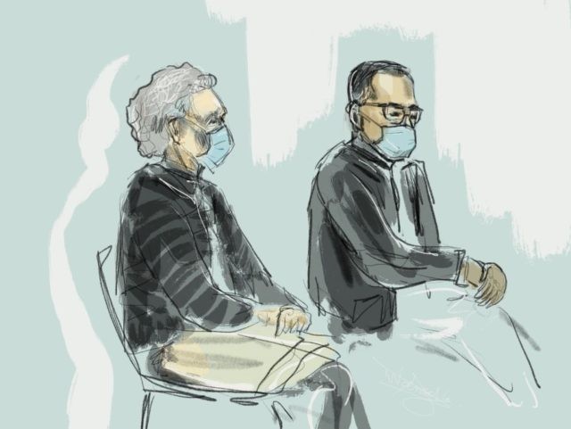 This drawing by Janne van Woensel Kooy shows the accused Hilde Van Acker and Jean-Claude Lacote at a session of the second assizes trial of French Jean-Claude Lacote (54) and his Belgian wife Hilde Van Acker (57) before the Assizes Court of West-Flanders, in Brugge, Wednesday 10 March 2021. Lacote …