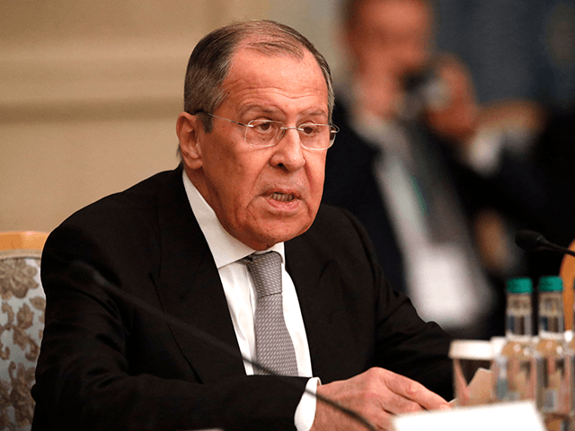 Russian Foreign Minister Sergei Lavrov addresses members of the US, Chinese, Afghan and Ta