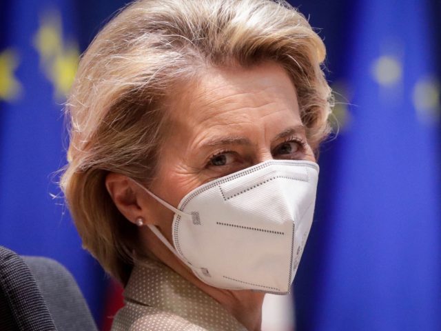 EU Commission President Ursula von der Leyen and the EU Council President, holds a video conference call with Turkey's President in Brussels on March 19, 2021. - The call comes as the two neighbours seek to make good on improved ties after a spike in tensions last year over maritime …