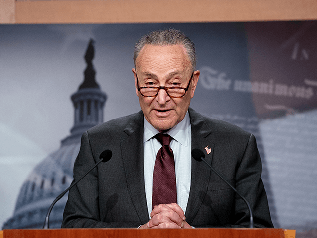 Senate Majority Leader Charles Schumer (D-NY) hold a press conference following the Senate policy luncheon on Capitol Hill in Washington, DC on March 23, 2021. - Schumer announced he would bring gun legislation to the floor, starting with universal background checks. This month the House of Representatives passed two measures …