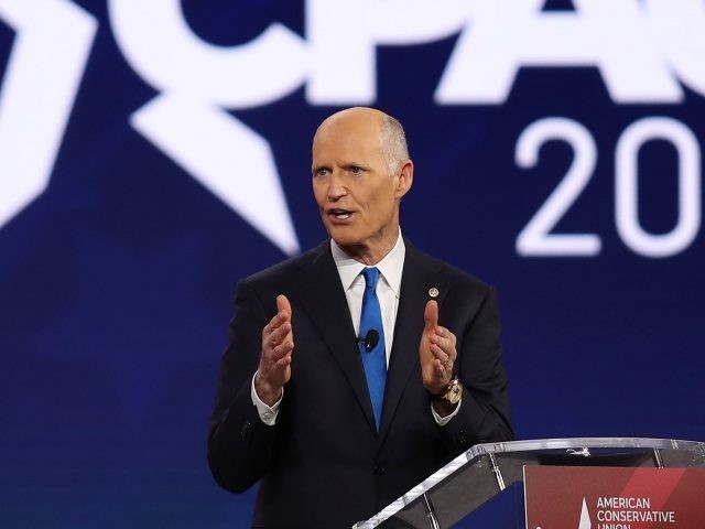 ORLANDO, FLORIDA - FEBRUARY 26: Sen. Rick Scott (R-FL) addresses the Conservative Political Action Conference being held in the Hyatt Regency on February 26, 2021 in Orlando, Florida. Begun in 1974, CPAC brings together conservative organizations, activists, and world leaders to discuss issues important to them. (Photo by Joe Raedle/Getty …