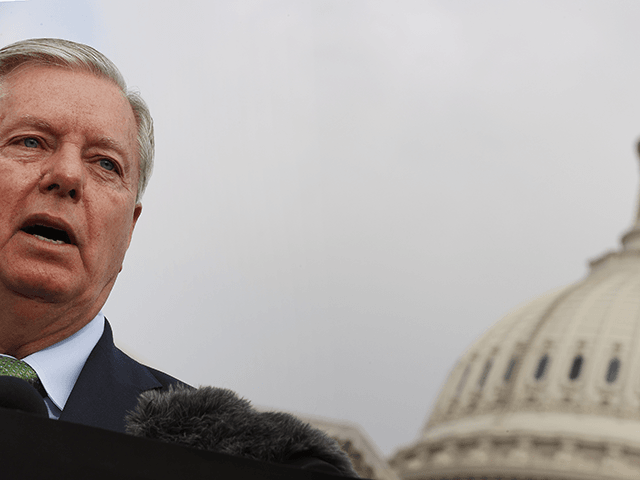 Sen. Lindsey Graham (R-SC) speaks during a news conference about immigration outside the U.S. Capitol on March 17, 2021 in Washington, DC. Graham joined GOP members of the House to announce a plan to overhaul the immigration system, which would include giving citizenship to Dreamers, reform the asylum process and …