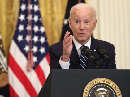 WASHINGTON, DC - MARCH 25: U.S. President Joe Biden answers questions during the first new