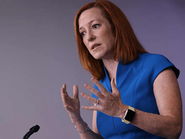 White House Press Secretary Jen Psaki talks to reporters during a news conference in the B